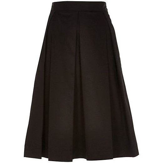 Black sateen box pleat midi skirt river-island czarny midi