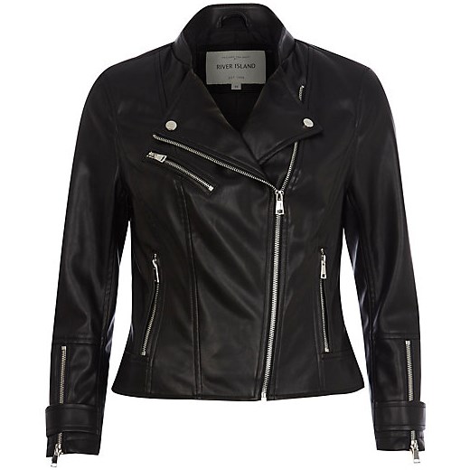 Black leather-look biker jacket river-island czarny kurtki
