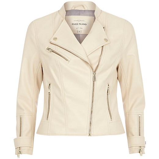 Cream leather-look biker jacket river-island bezowy kurtki