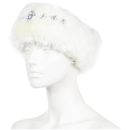Cream faux fur embellished head band river-island bialy 