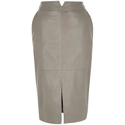 Grey leather split pencil skirt river-island szary skórzane