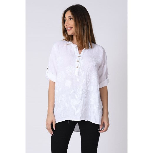 Lniana bluzka "Kenza" w kolorze białym Plus Size Company 52/54 wyprzedaż Limango Polska