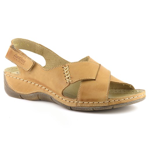 Skórzane sandały damskie ze skrzyżowanymi paskami - HELIOS Komfort 229/1, jasnobrązowe ze sklepu ulubioneobuwie w kategorii Sandały damskie - zdjęcie 138034207