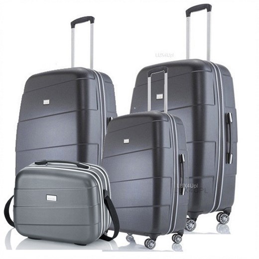 Zestaw walizek z poliwęglanu + kuferek /powłoka tarmac/ Travelite Stripes - czarny lux4u-pl szary design