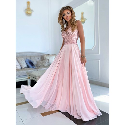Sukienka Tiulowa Campari Maxi Pudrowy Róż Madelinefashion madelinefashion.pl