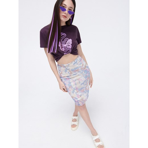 Cropp - T-shirt oversize z nadrukiem - Szary Cropp L Cropp