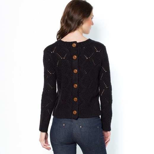 Krótki sweter z okrągłym dekoltem, guziki z tyłu la-redoute-pl czarny akryl