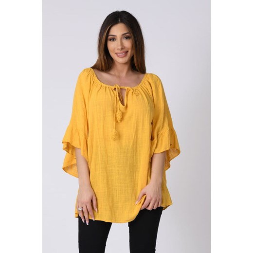 Lniana bluzka "Lisa" w kolorze żółtym Plus Size Company 40/42 wyprzedaż Limango Polska