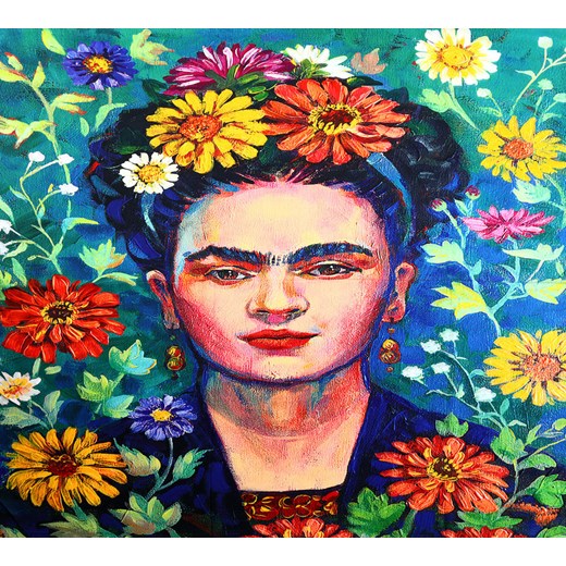 Szal apaszka silk touch feeling Frida Kahlo autoportret boho kwiaty zielony Valentina uniwersalny promocyjna cena Verostilo