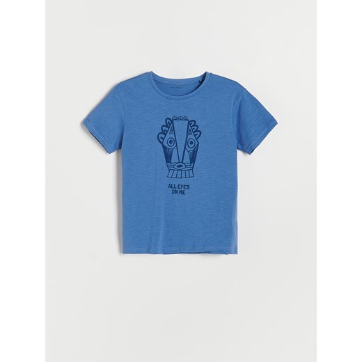 Reserved - T-shirt z nadrukiem basic - Niebieski Reserved 158 Reserved