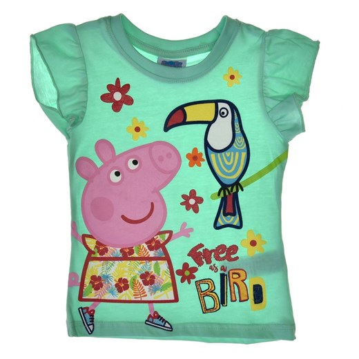 T-shirt dla dzieci Świnka Peppa z ozdobnymi rękawami Miętowy Licencja 128 Sklep Dorotka