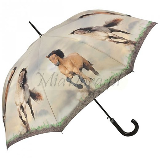 Dzikie konie - parasol długi ze skórzaną rączką parasole-miadora-pl bezowy długie