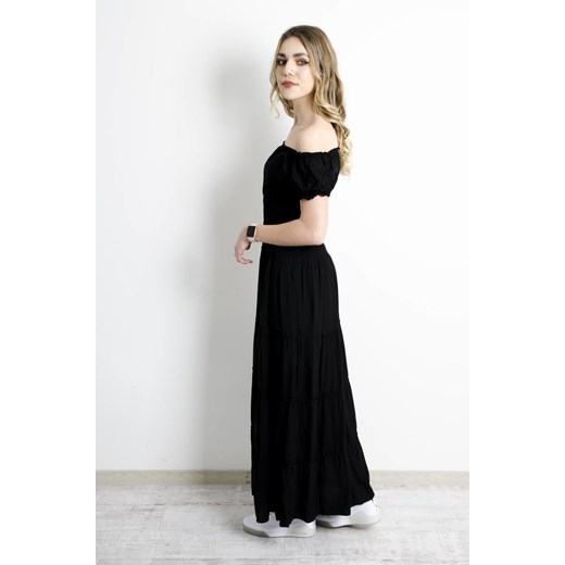 SUKIENKA WARSTWOWA MAXI Z HISZPAŃSKIM DEKOLTEM- CZARNA Olika M/L olika.com.pl