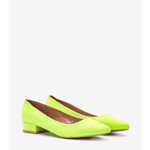 Zielone neonowe czółenka na niskim słupku Gemre 39 okazja hers