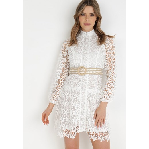 Biała Sukienka z Paskiem Demamia ze sklepu Born2be Odzież w kategorii Sukienki - zdjęcie 138441967