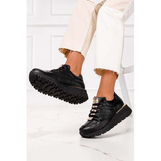 Czarne sneakersy na koturnie buty sportowe sznurowane POLSKA SKÓRA Casu 7128 Casu 38 okazyjna cena Casu.pl