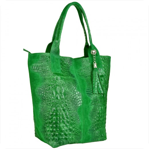 Torba worek z miękkiej skóry bardzo lekka xl zielona ze sklepu melon.pl w kategorii Torby Shopper bag - zdjęcie 138513958