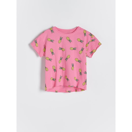 Reserved - Bawełniany t-shirt w owoce - Różowy Reserved 164 Reserved