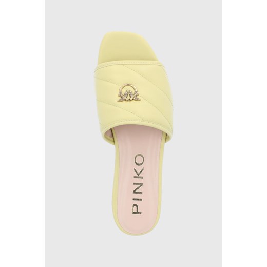 Pinko klapki skórzane damskie kolor zielony Pinko 36 ANSWEAR.com