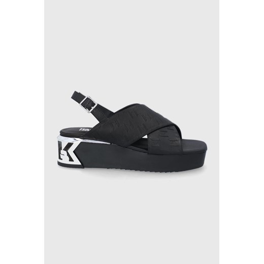 Karl Lagerfeld sandały skórzane K-BLOK WEDGE damskie kolor czarny na platformie Karl Lagerfeld 36 ANSWEAR.com