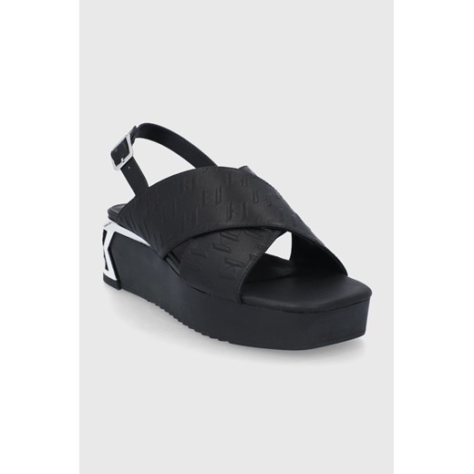 Karl Lagerfeld sandały skórzane K-BLOK WEDGE damskie kolor czarny na platformie Karl Lagerfeld 35 ANSWEAR.com