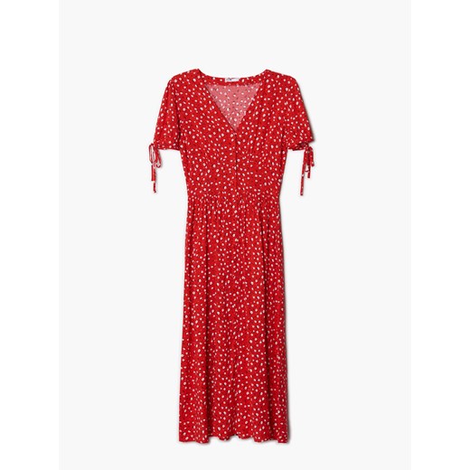 Cropp - Czerwona sukienka midi w kwiatki - Czerwony Cropp XS Cropp