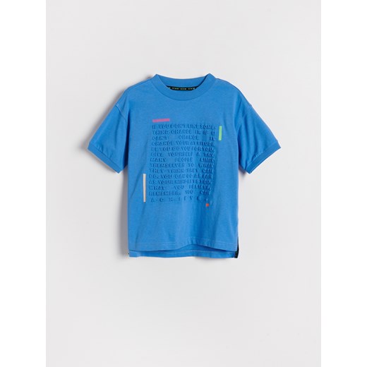 Reserved - Bawełniany t-shirt z aplikacją - Niebieski Reserved 116 Reserved okazja