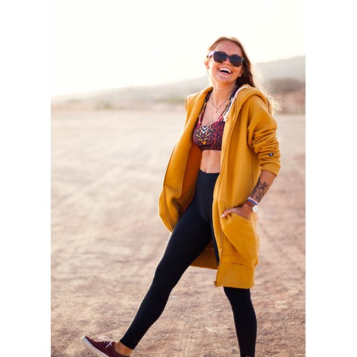 Bluza z kapturem rozpinana luzak długa musztardowa Deep Trip XS Happy Face