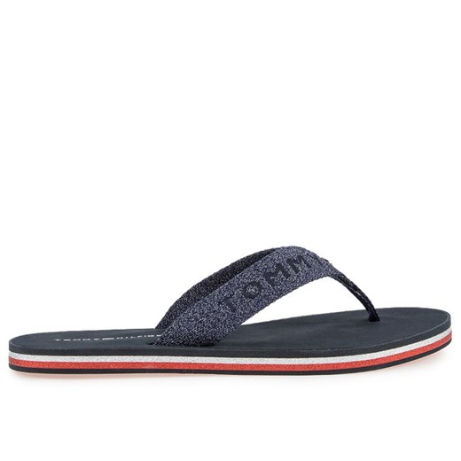 Klapki Tommy Hilfiger Glitter Logo Strap Flip-Flops FW0FW06423-DW5 - granatowe ze sklepu streetstyle24.pl w kategorii Klapki damskie - zdjęcie 138749436