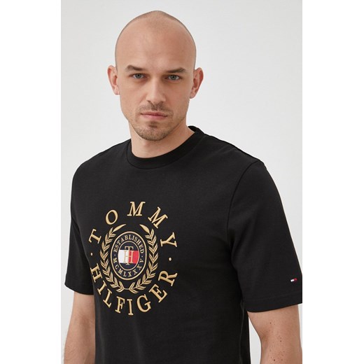 Tommy Hilfiger t-shirt bawełniany ICON kolor czarny z aplikacją Tommy Hilfiger XL okazyjna cena ANSWEAR.com
