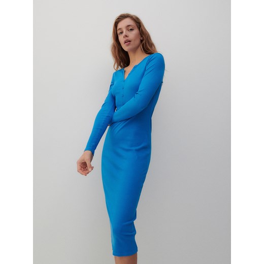 Reserved - Sukienka z prążkowanej dzianiny - Niebieski Reserved M Reserved okazyjna cena