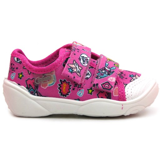 Kapcie, buty dziecięce na rzepy - Befado 907P148, różowe z motywem 24 ulubioneobuwie