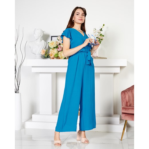 Turkusowy długi kombinezon damski z wiązaniem - Odzież Royalfashion.pl XL - 42 royalfashion.pl