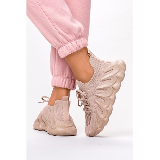 Beżowe sneakersy na platformie buty sportowe sznurowane Casu VL197P Casu 36 wyprzedaż Casu.pl