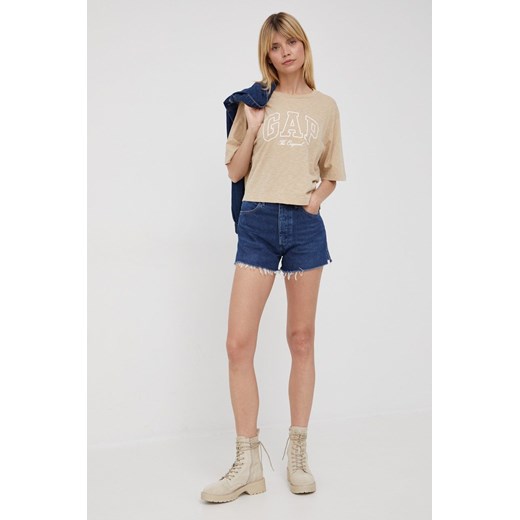 Wrangler szorty jeansowe damskie kolor granatowy gładkie high waist Wrangler 27 ANSWEAR.com