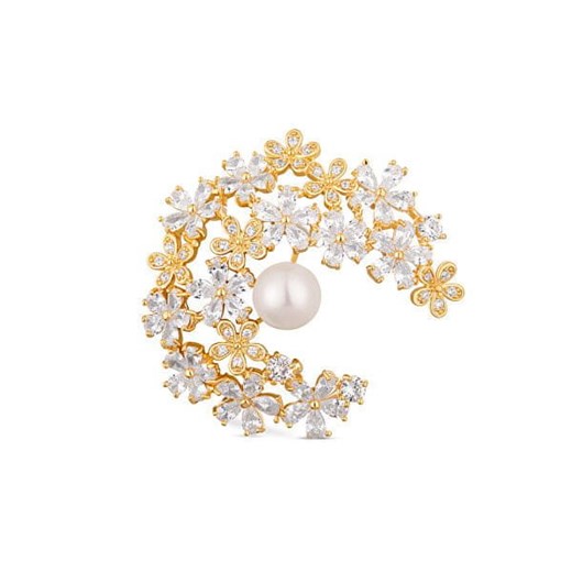 JwL Luxury Pearls Błyszcząca pozłacana broszka 2w1 z prawdziwą perłą i Jwl Luxury Pearls Mall