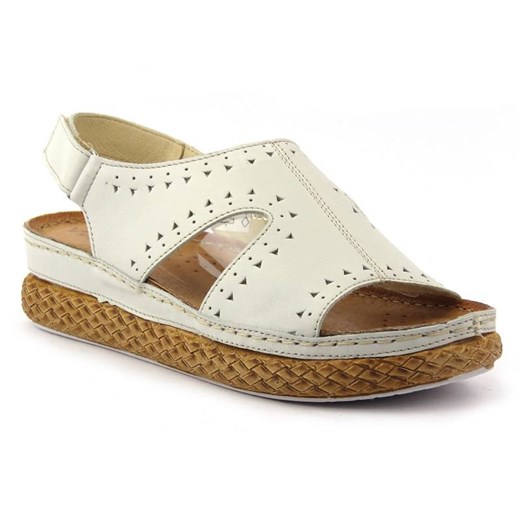 Skórzane sandały damskie z ażurowym wzorem - WASAK 0652, białe ze sklepu ulubioneobuwie w kategorii Sandały damskie - zdjęcie 139183546