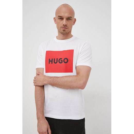 HUGO t-shirt bawełniany 50467952 kolor biały z nadrukiem 50467952 ze sklepu ANSWEAR.com w kategorii T-shirty męskie - zdjęcie 139185697