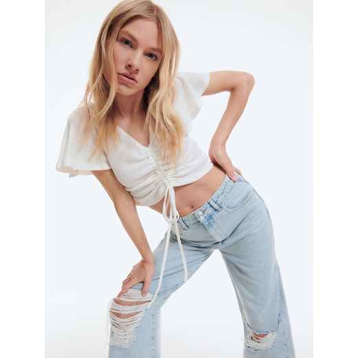 Reserved - Dzianinowy crop top - Kremowy Reserved L Reserved