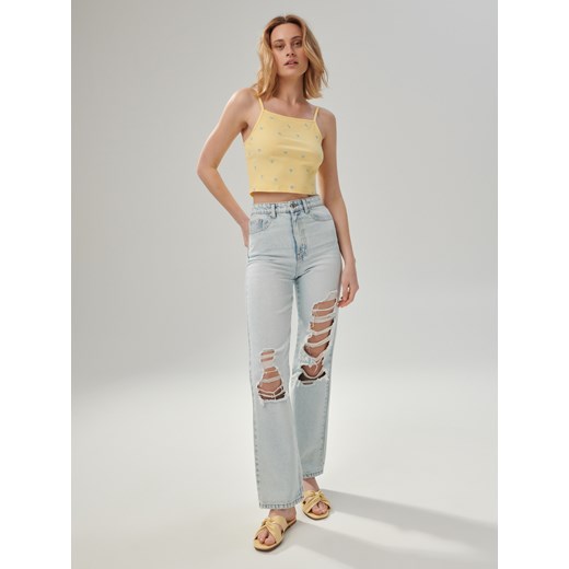 Sinsay - Crop top z haftem - Żółty Sinsay XL Sinsay