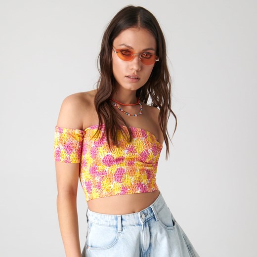 Sinsay - Crop top w kwiaty - Wielobarwny Sinsay L Sinsay