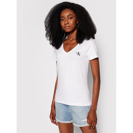 Calvin Klein Jeans T-Shirt Monogram J20J217166 Biały Slim Fit XS wyprzedaż MODIVO
