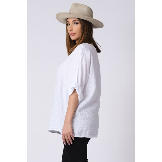 Lniana bluzka "Kely" w kolorze białym Plus Size Company 52/54 wyprzedaż Limango Polska