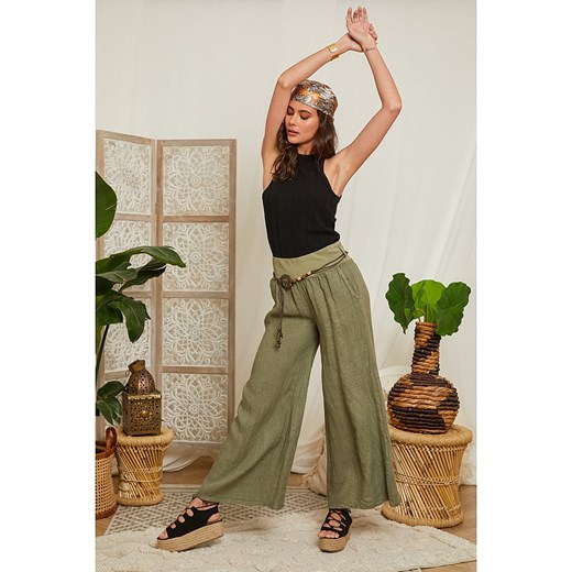 Lniane spodnie w kolorze khaki Lin Passion 34/36 promocja Limango Polska