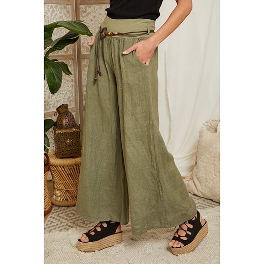 Lniane spodnie w kolorze khaki Lin Passion 40/42 promocyjna cena Limango Polska