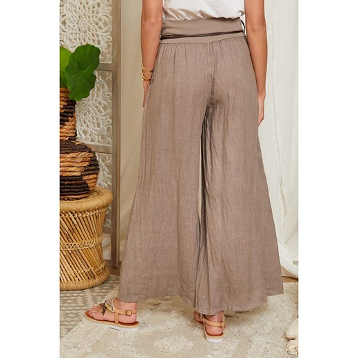 Lniane spodnie w kolorze szarobrązowym Lin Passion 40/42 okazyjna cena Limango Polska