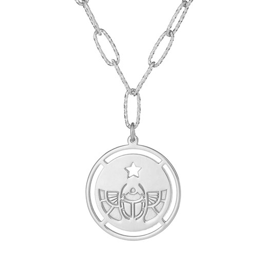 Długi naszyjnik AMULET srebrny z napisem "ochronię cię"  ANIA KRUK