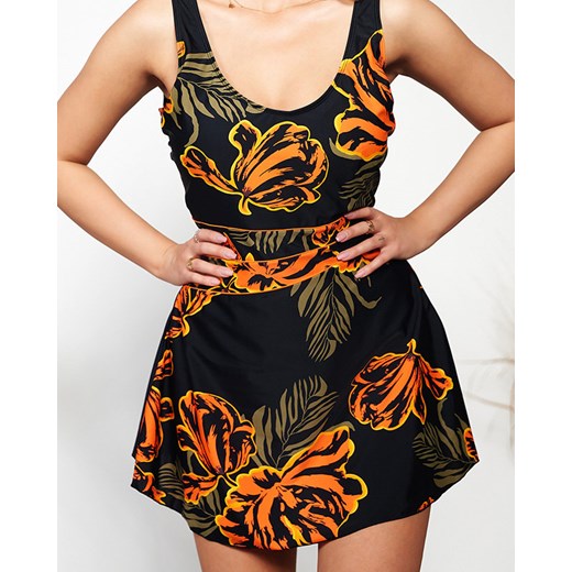Dwuczęściowy czarno-pomarańczowy kostium kąpielowy tankini PLUS SIZE - Bielizna Royalfashion.pl 5XL-50 royalfashion.pl
