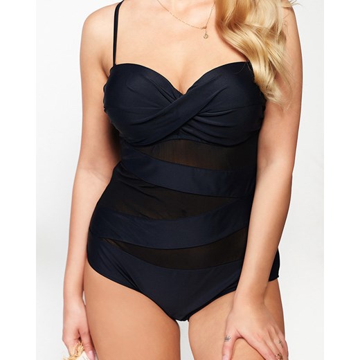 Czarny jednoczęściowy kostium kąpielowy damski z siateczką PLUS SIZE - Bielizna Royalfashion.pl XL - 42 royalfashion.pl