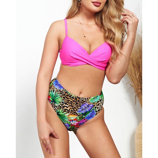 Fuksjowy damski dwuczęściowy strój kąpielowy z motywem roślinnym - Bielizna Royalfashion.pl XL - 42 royalfashion.pl
